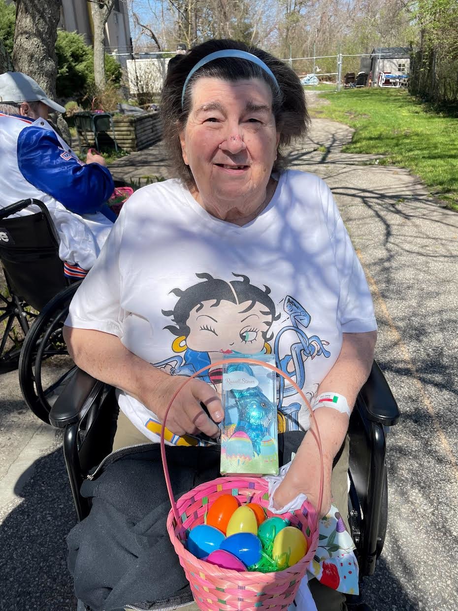 Resident Bonnie Reeve couldn’t get enough of the Easter egg hunt.